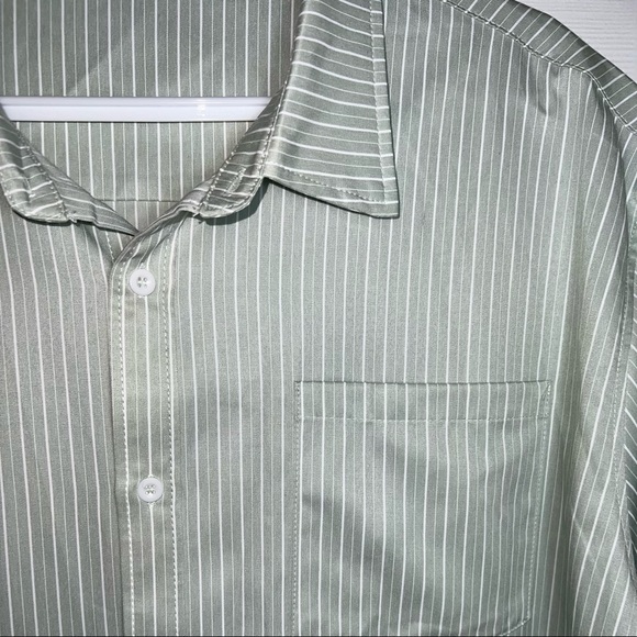 Green and white striped casual button down shirt - Picture 3 of 4